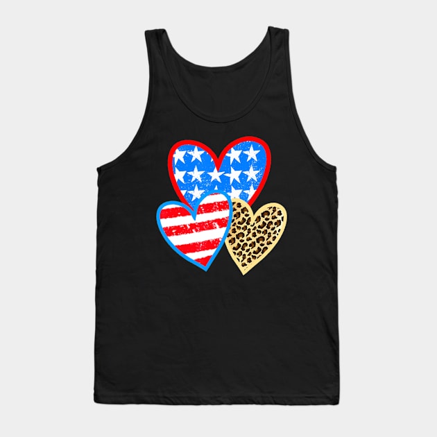 Summer Fashion 4th Of July Leopard American Flag Heart Tank Top by crowominousnigerian 